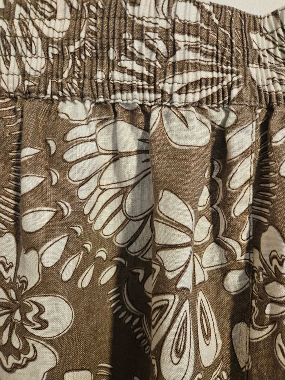 Rachel Zoe 100% Linen Wide Leg Pants Brown Cream Floral Print Size L - Picture 4 of 5